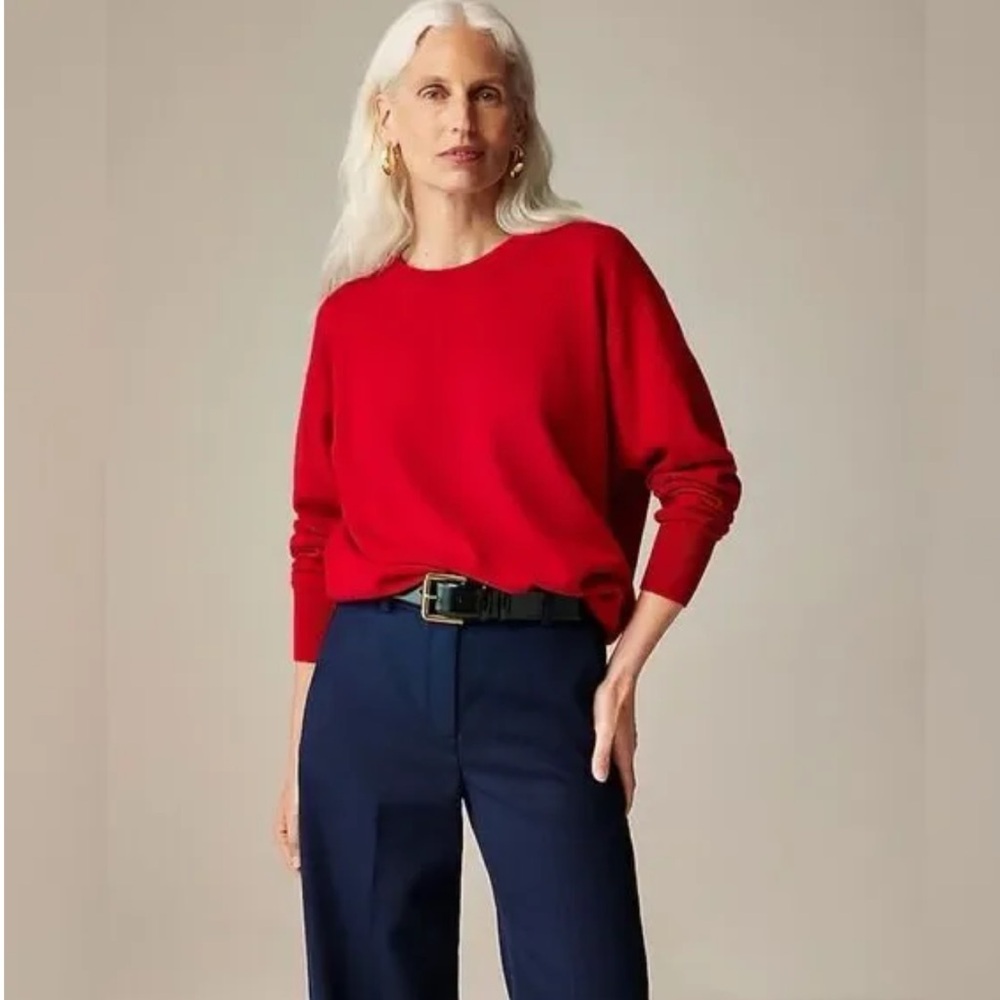 NWOT J Crew Cashmere relaxed crewneck sweater in red